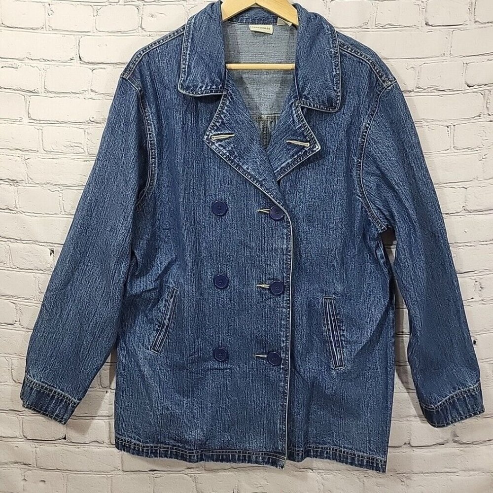 Crossroads Denim‎ Jacket Womens L Large Vintage Button Up 100% Cotton Blue